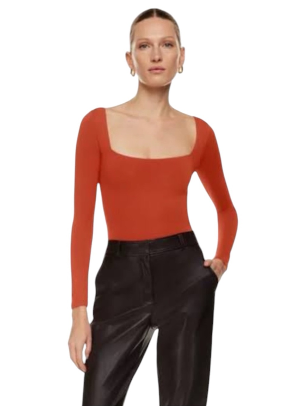 NWT Aritzia Babaton Contour Square Neck Long Sleeve Bodysuit Corsa Red XL